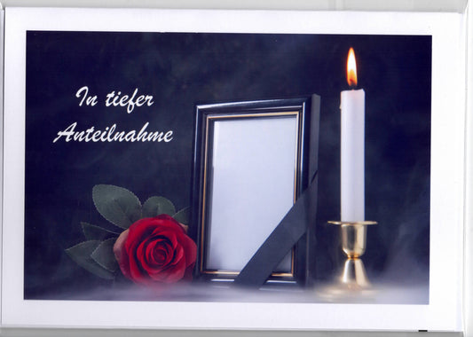 Fotokarte Trauer Rose Bilderrahmen Kerze